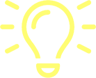 Simple illustration of a glowing yellow light bulb with lines indicating brightness.