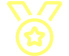 A yellow medal with a star in the center and a ribbon on top.