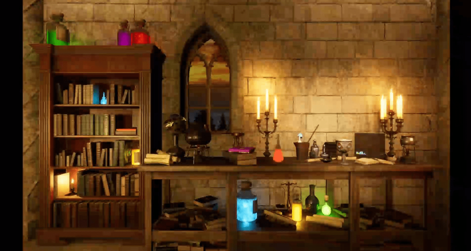 A room with a table and some candles