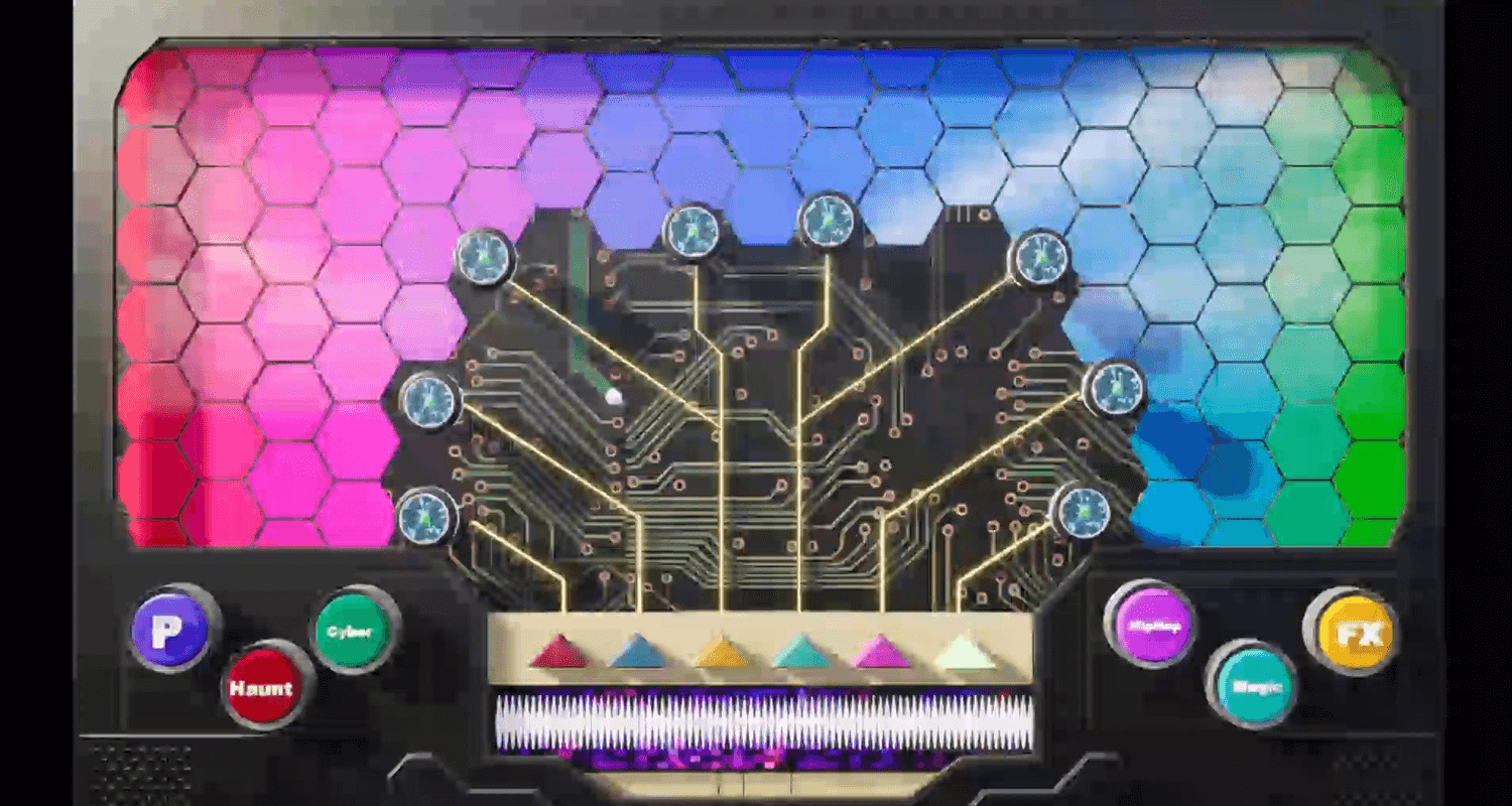 A computer screen with many different colored buttons.