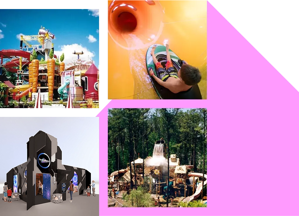 2 Water park attractions and activities collage.